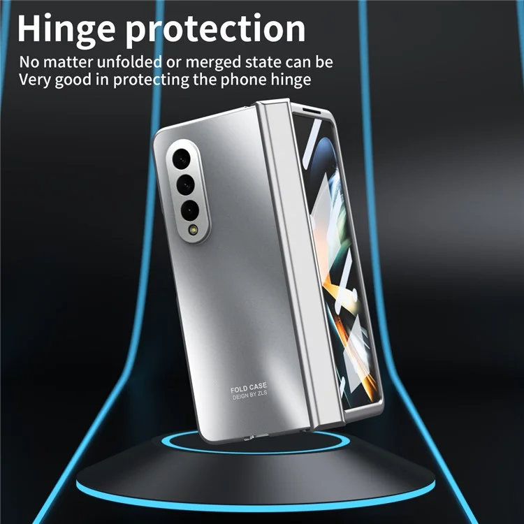 For Samsung Galaxy Z Fold3 5G Hinge Protection Slim Case Hard PC Protective Phone Cover with Built-in Screen Protector - Silver