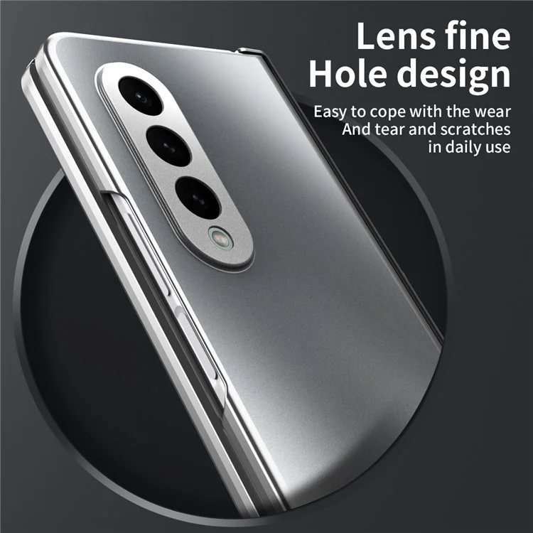 For Samsung Galaxy Z Fold3 5G Hinge Protection Slim Case Hard PC Protective Phone Cover with Built-in Screen Protector - Silver