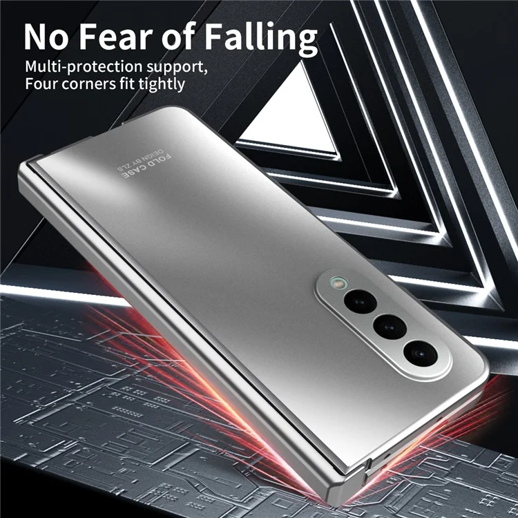 For Samsung Galaxy Z Fold3 5G Hinge Protection Slim Case Hard PC Protective Phone Cover with Built-in Screen Protector - Silver