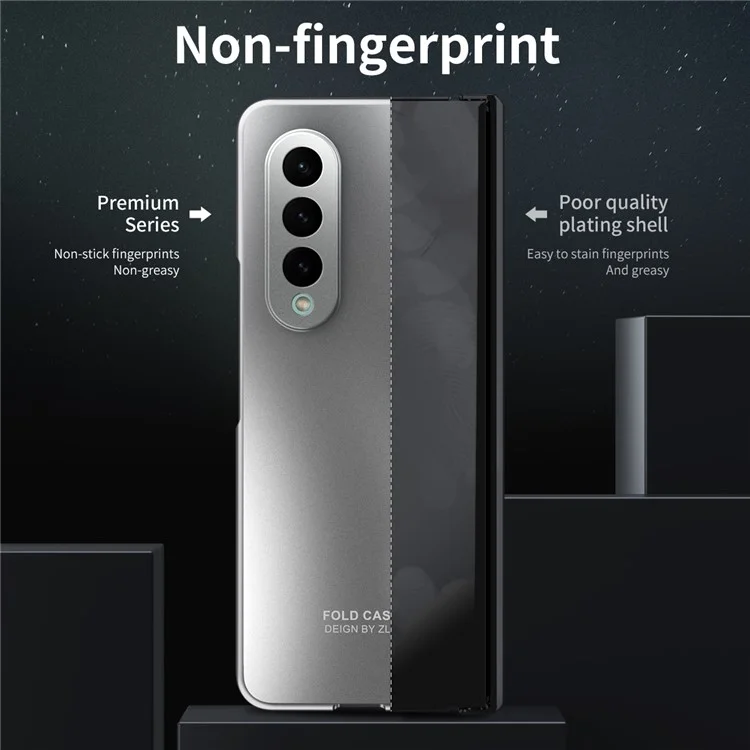 For Samsung Galaxy Z Fold3 5G Hinge Protection Slim Case Hard PC Protective Phone Cover with Built-in Screen Protector - Silver