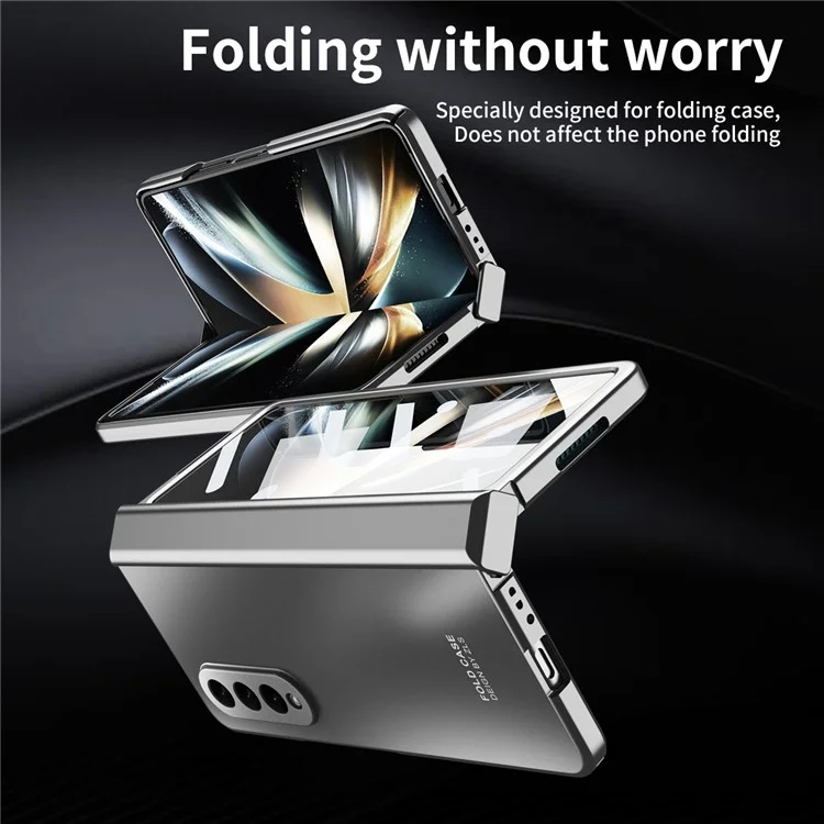 For Samsung Galaxy Z Fold3 5G Hinge Protection Slim Case Hard PC Protective Phone Cover with Built-in Screen Protector - Silver