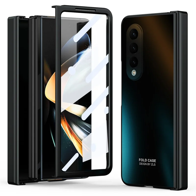 For Samsung Galaxy Z Fold3 5G Hinge Protection Slim Case Hard PC Protective Phone Cover with Built-in Screen Protector - Black