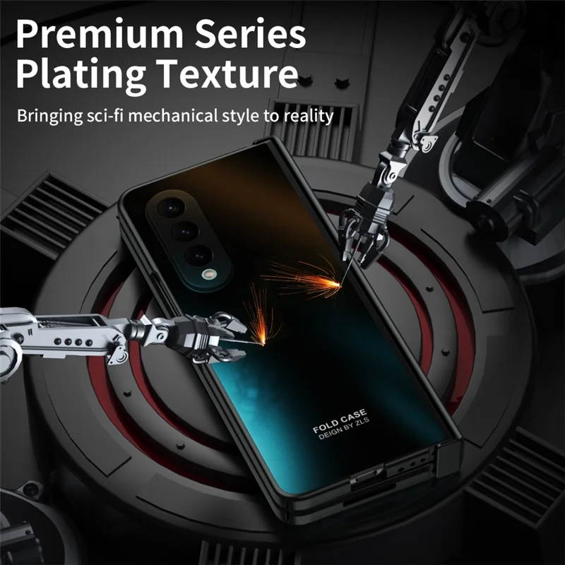 For Samsung Galaxy Z Fold3 5G Hinge Protection Slim Case Hard PC Protective Phone Cover with Built-in Screen Protector - Black