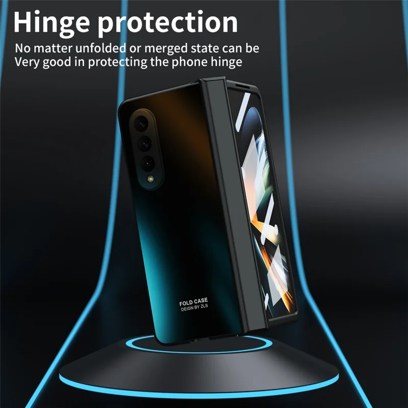 For Samsung Galaxy Z Fold3 5G Hinge Protection Slim Case Hard PC Protective Phone Cover with Built-in Screen Protector - Black