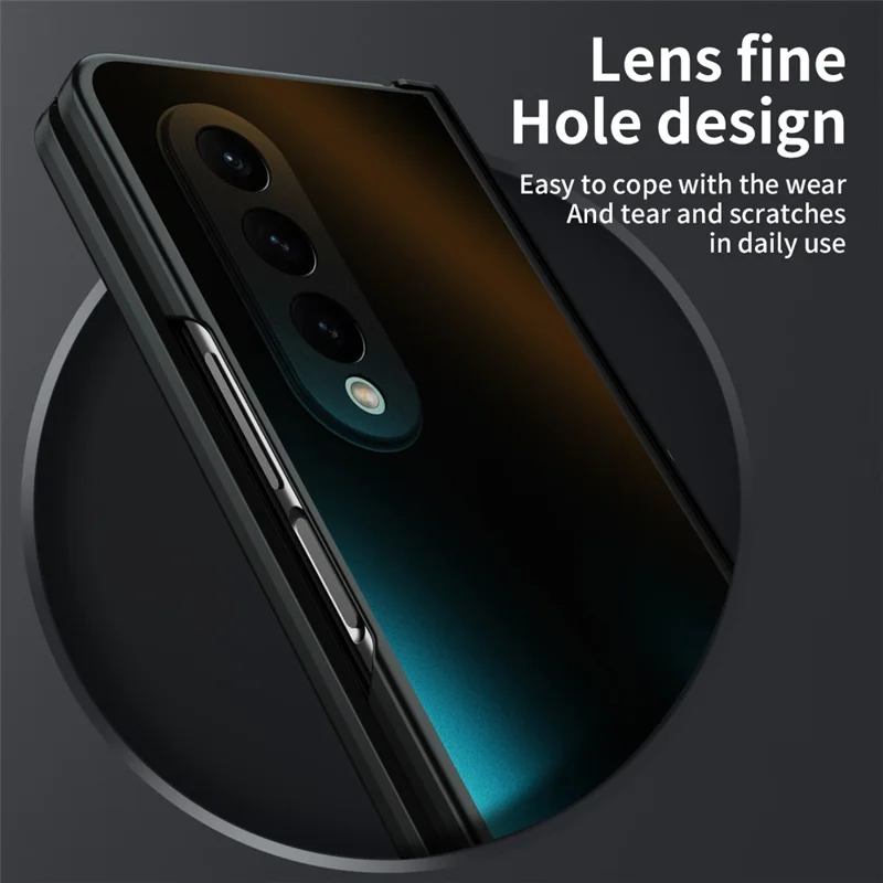 For Samsung Galaxy Z Fold3 5G Hinge Protection Slim Case Hard PC Protective Phone Cover with Built-in Screen Protector - Black