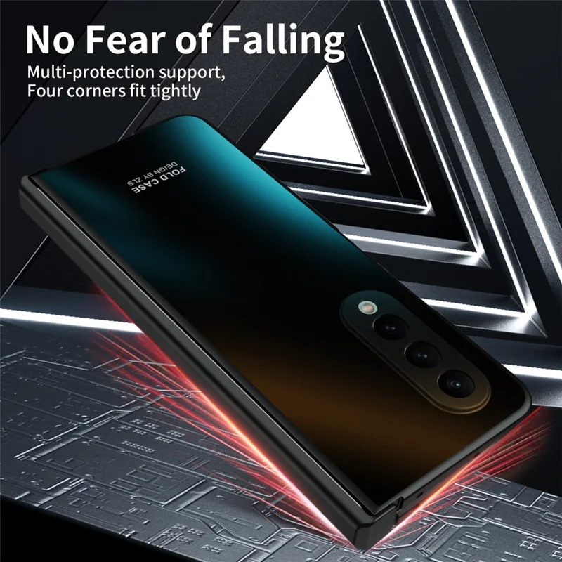 For Samsung Galaxy Z Fold3 5G Hinge Protection Slim Case Hard PC Protective Phone Cover with Built-in Screen Protector - Black