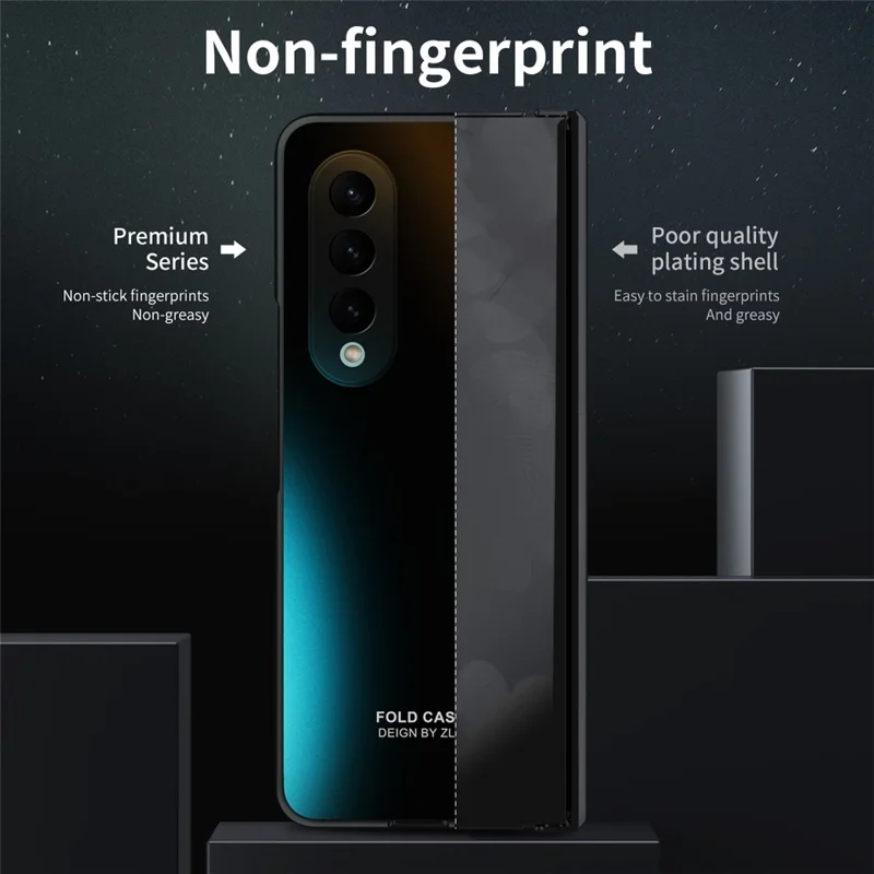 For Samsung Galaxy Z Fold3 5G Hinge Protection Slim Case Hard PC Protective Phone Cover with Built-in Screen Protector - Black