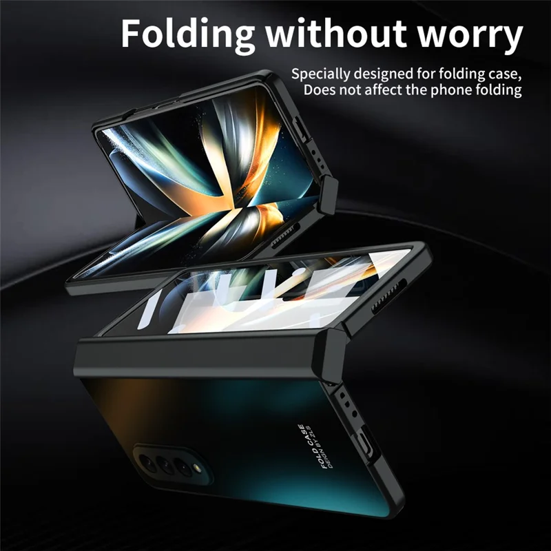 For Samsung Galaxy Z Fold3 5G Hinge Protection Slim Case Hard PC Protective Phone Cover with Built-in Screen Protector - Black