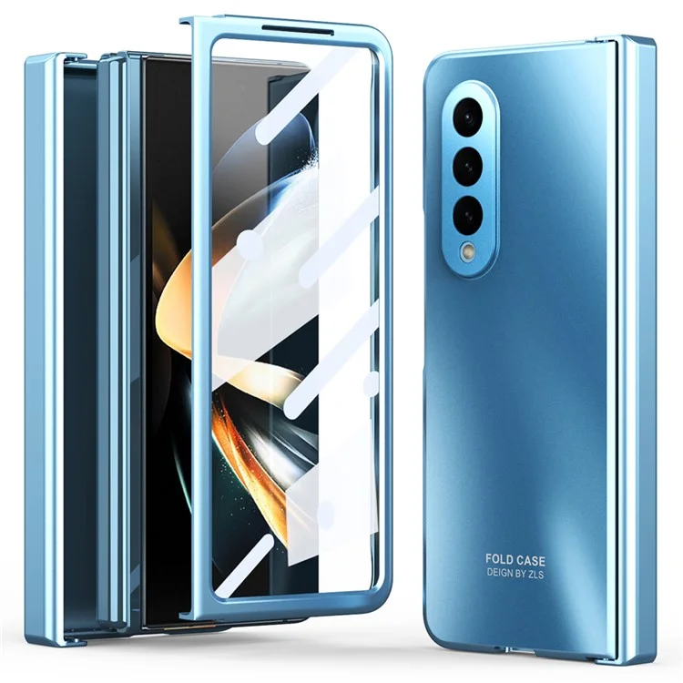 For Samsung Galaxy Z Fold3 5G Hinge Protection Slim Case Hard PC Protective Phone Cover with Built-in Screen Protector - Blue