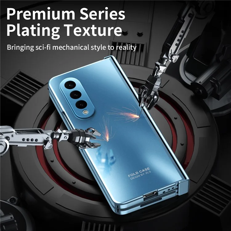 For Samsung Galaxy Z Fold3 5G Hinge Protection Slim Case Hard PC Protective Phone Cover with Built-in Screen Protector - Blue