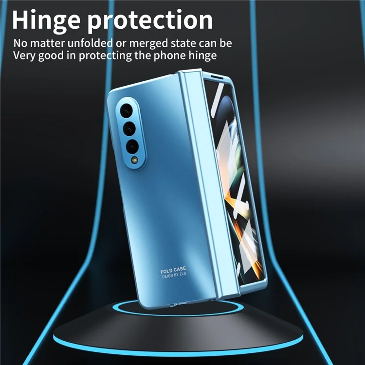 For Samsung Galaxy Z Fold3 5G Hinge Protection Slim Case Hard PC Protective Phone Cover with Built-in Screen Protector - Blue