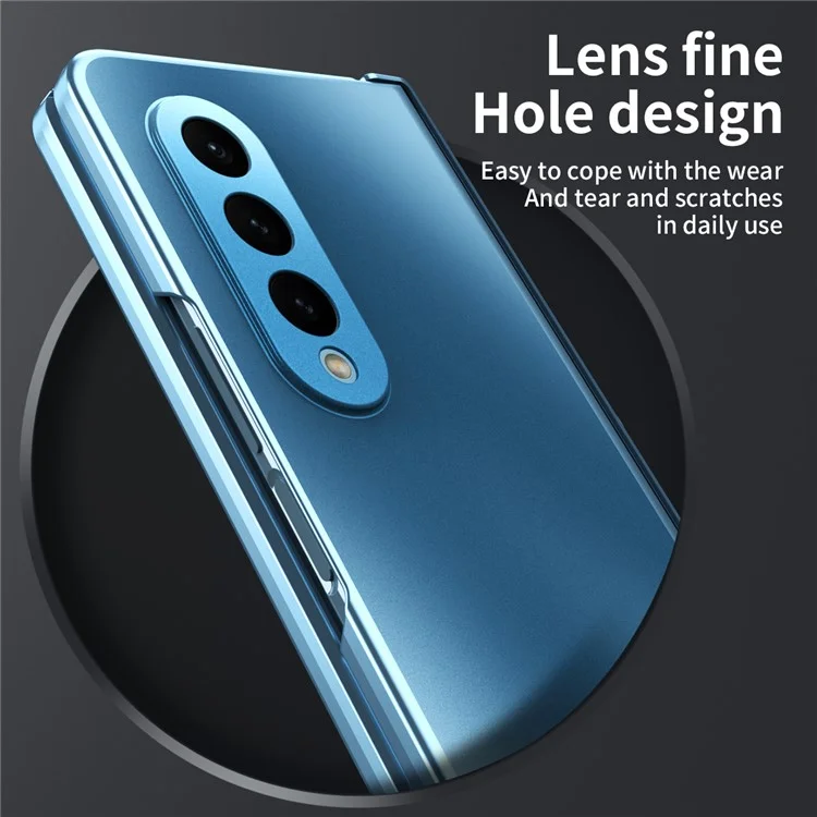 For Samsung Galaxy Z Fold3 5G Hinge Protection Slim Case Hard PC Protective Phone Cover with Built-in Screen Protector - Blue