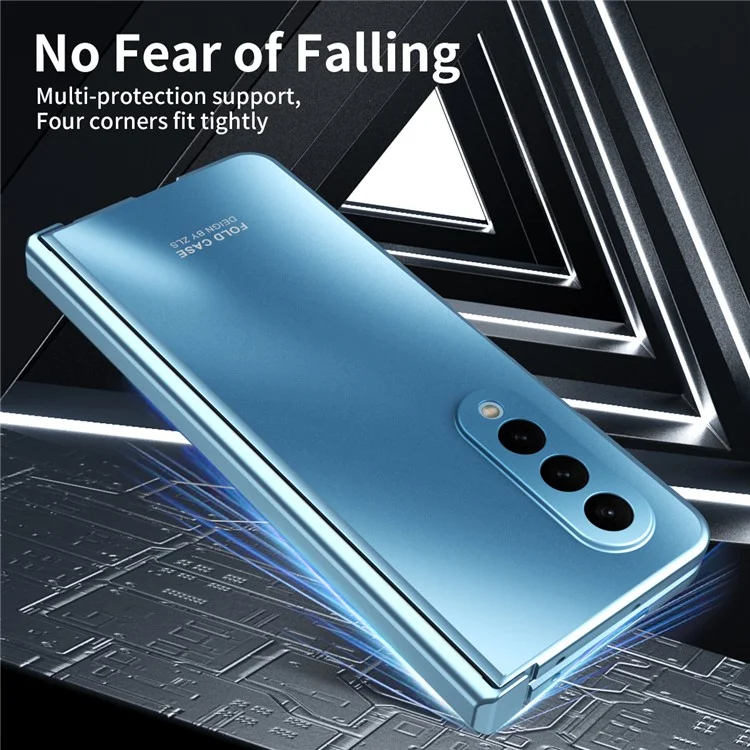 For Samsung Galaxy Z Fold3 5G Hinge Protection Slim Case Hard PC Protective Phone Cover with Built-in Screen Protector - Blue