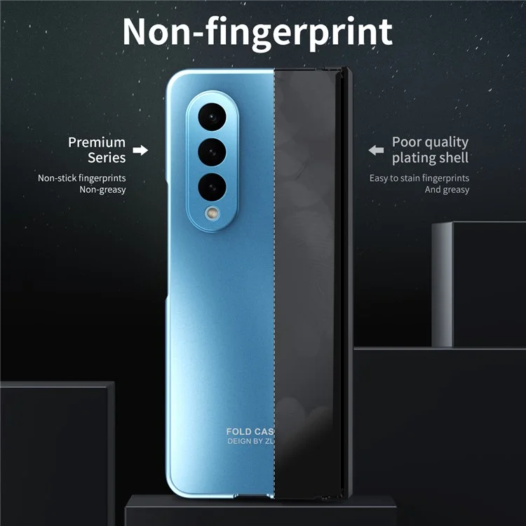 For Samsung Galaxy Z Fold3 5G Hinge Protection Slim Case Hard PC Protective Phone Cover with Built-in Screen Protector - Blue
