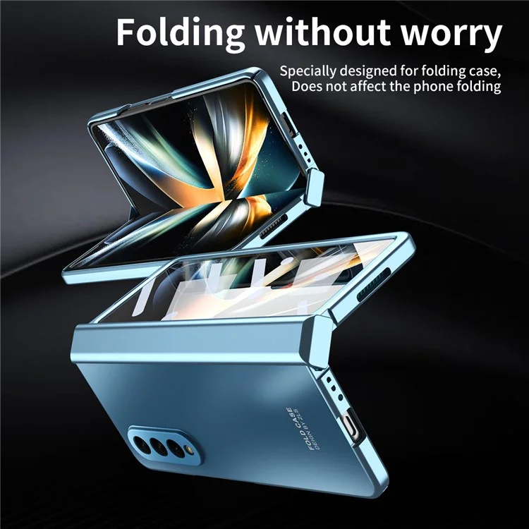 For Samsung Galaxy Z Fold3 5G Hinge Protection Slim Case Hard PC Protective Phone Cover with Built-in Screen Protector - Blue