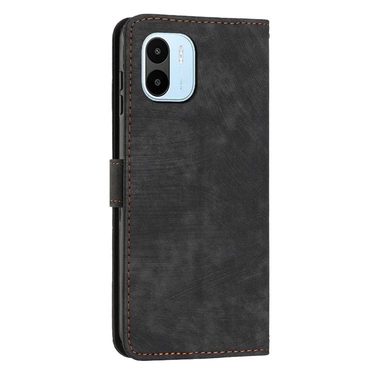 Для Xiaomi Redmi A1 4G / A2 4G Skin-touch Leather Phone Case Lines Imprinted Stand Phone Wallet Cover - Black