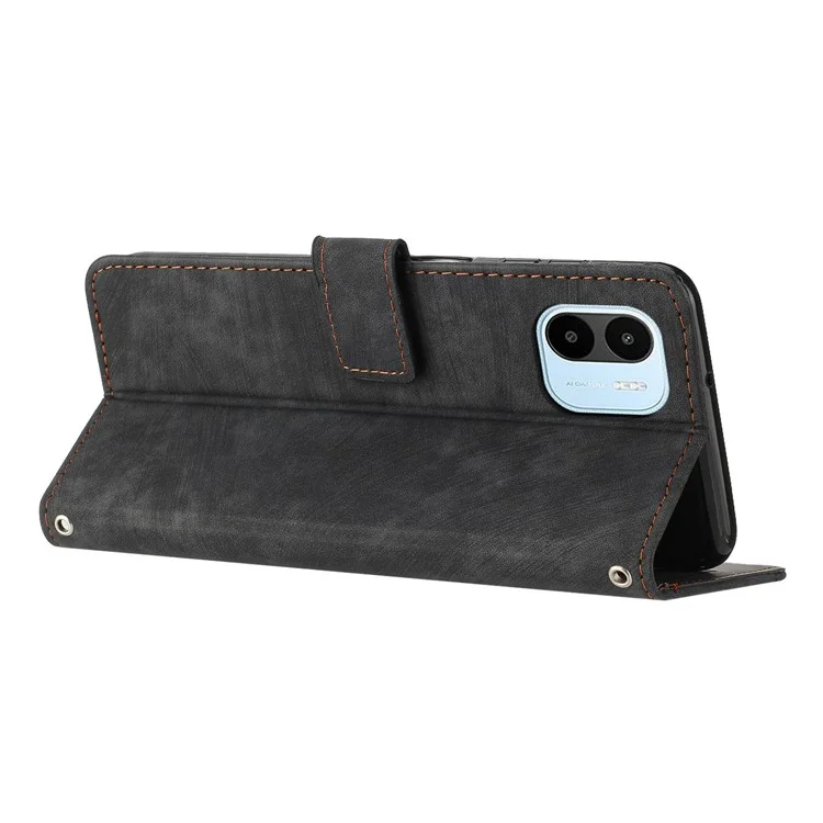 Для Xiaomi Redmi A1 4G / A2 4G Skin-touch Leather Phone Case Lines Imprinted Stand Phone Wallet Cover - Black
