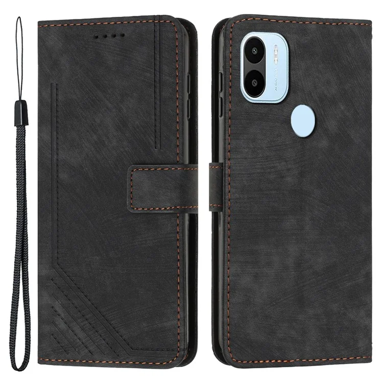 Per Xiaomi Redmi A1+ 4G / A2+ 4G / Poco C50 4G Custodia per telefono a prova di caduta con stampa a righe Custodia a portafoglio in pelle con supporto - Nero