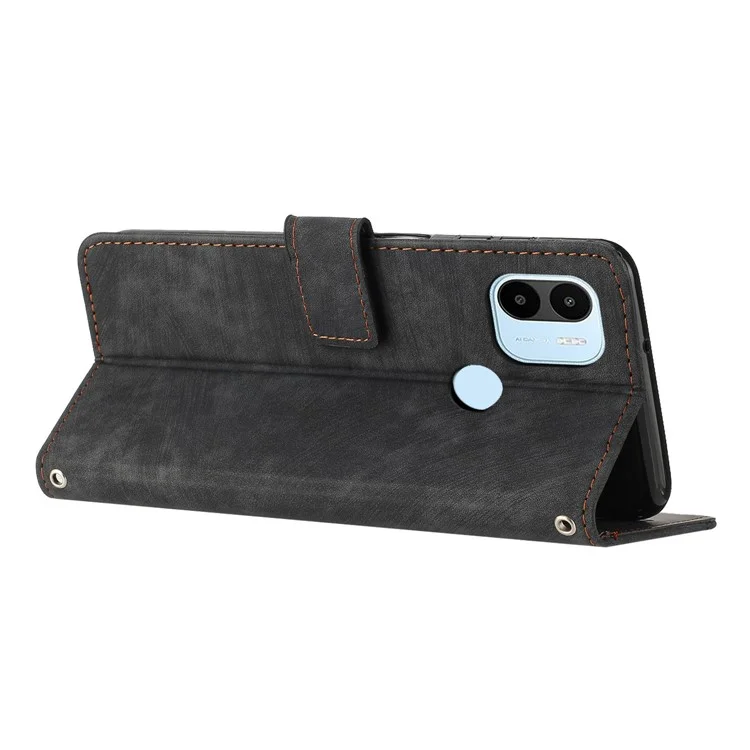 Per Xiaomi Redmi A1+ 4G / A2+ 4G / Poco C50 4G Custodia per telefono a prova di caduta con stampa a righe Custodia a portafoglio in pelle con supporto - Nero