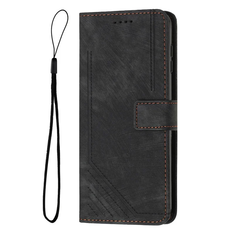 For Xiaomi Redmi A1 4G / A2 4G PU Leather Wallet Case Lines Imprinted Magnetic Closure Stand Phone Cover - Black