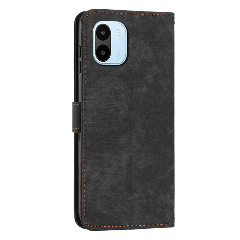 For Xiaomi Redmi A1 4G / A2 4G PU Leather Wallet Case Lines Imprinted Magnetic Closure Stand Phone Cover - Black