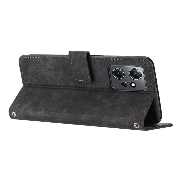 Для Xiaomi Redmi Note 12 4G PU Leather Flip Cover Lines Imprinted Folio Stand Wallet Phone Case - Черный