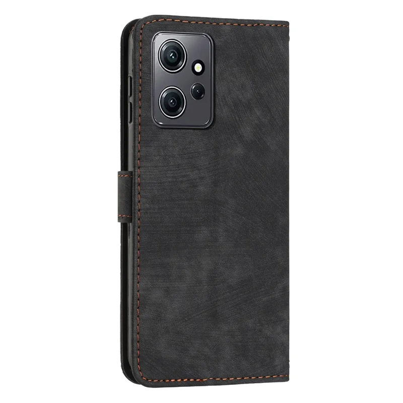 Custodia per telefono per Xiaomi Redmi Note 12 4G a prova di caduta, design a linee in rilievo, custodia portafoglio in pelle con supporto - Nero