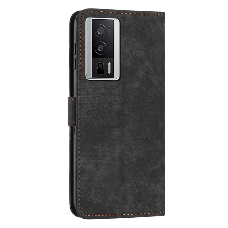 For Xiaomi Poco F5 Pro 5G / Redmi K60 Pro 5G / K60 5G Leather Phone Case Lines Imprinted Stand Phone Wallet Cover - Black