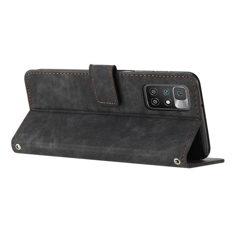 Para Xiaomi Redmi Note 11 4G (MediaTek) / Redmi 10 2022 4G / Redmi 10 4G (2021) / Redmi 10 Prime Estojo de Couro Carteira com Suporte - Preto