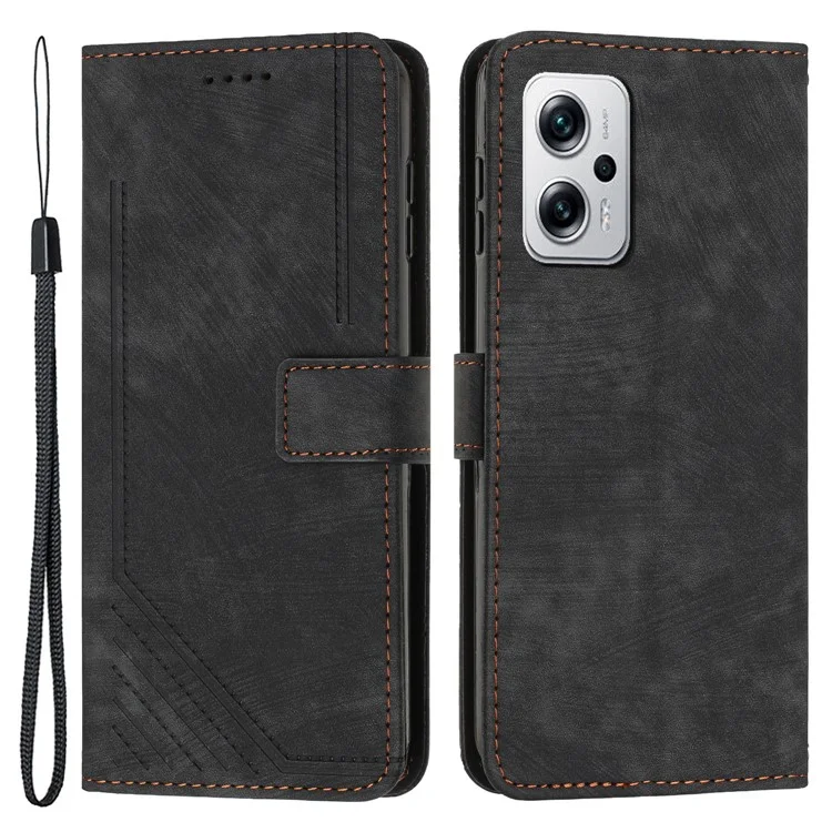 Capa de Telefone para Xiaomi Redmi Note 11T Pro 5G / Note 11T Pro+ 5G / Note 12T Pro 5G / Poco X4 GT 5G / Redmi K50i 5G Linhas Imprimir Carteira Stand Leather Cover - Preto