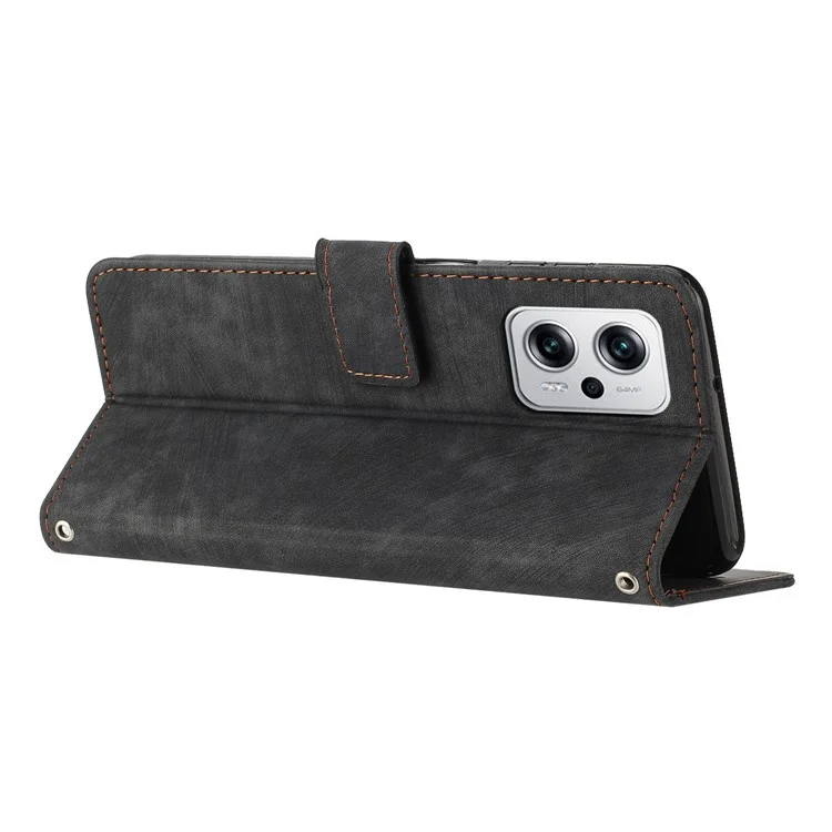 Capa de Telefone para Xiaomi Redmi Note 11T Pro 5G / Note 11T Pro+ 5G / Note 12T Pro 5G / Poco X4 GT 5G / Redmi K50i 5G Linhas Imprimir Carteira Stand Leather Cover - Preto