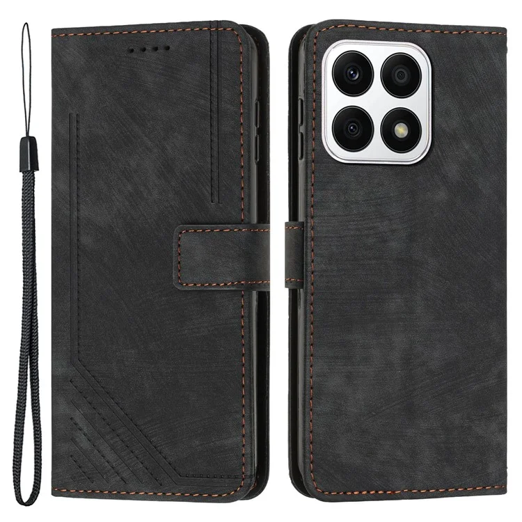 Per Honor X8a 4G Custodia in pelle con righe impresse Antiurto Supporto touch skin - Nero 