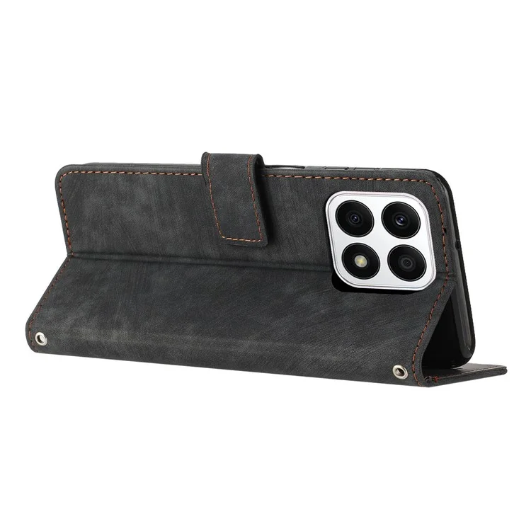 Per Honor X8a 4G Custodia in pelle con righe impresse Antiurto Supporto touch skin - Nero 