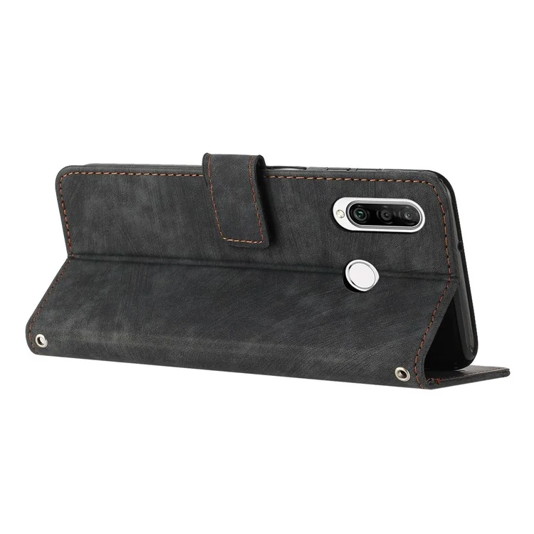 Para Huawei P30 Lite Nueva Edición / P30 Lite / nova 4e / Honor 20 Lite Carcasa de teléfono con soporte Piel de billetera con toque táctil - Negro