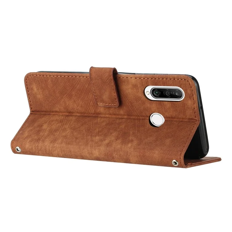 For Huawei P30 Lite New Edition / P30 Lite / nova 4e / Honor 20 Lite Stand Imprinted Phone Case Leather Wallet Skin-touch Shell - Brown