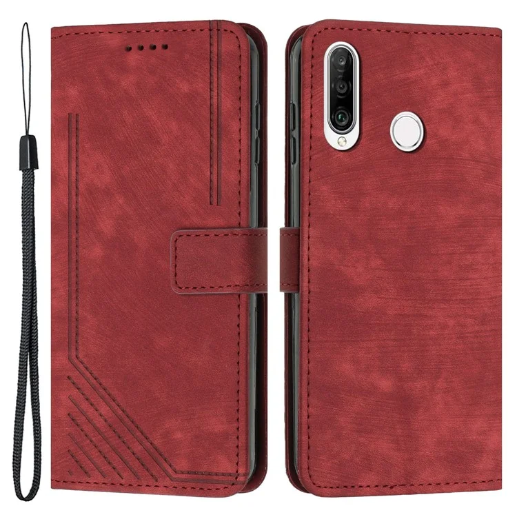 For Huawei P30 Lite New Edition / P30 Lite / nova 4e / Honor 20 Lite Stand Imprinted Phone Case Leather Wallet Skin-touch Shell - Red