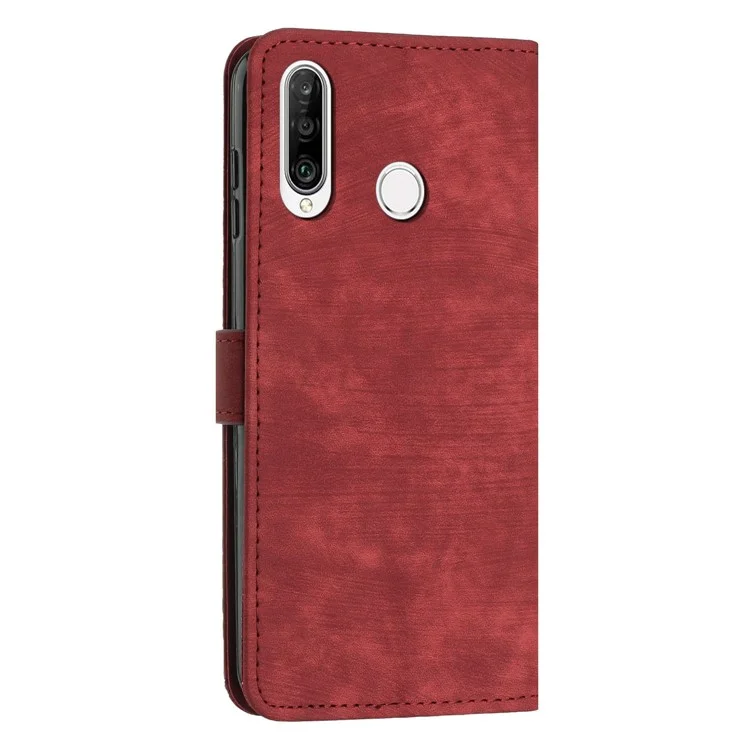 For Huawei P30 Lite New Edition / P30 Lite / nova 4e / Honor 20 Lite Stand Imprinted Phone Case Leather Wallet Skin-touch Shell - Red
