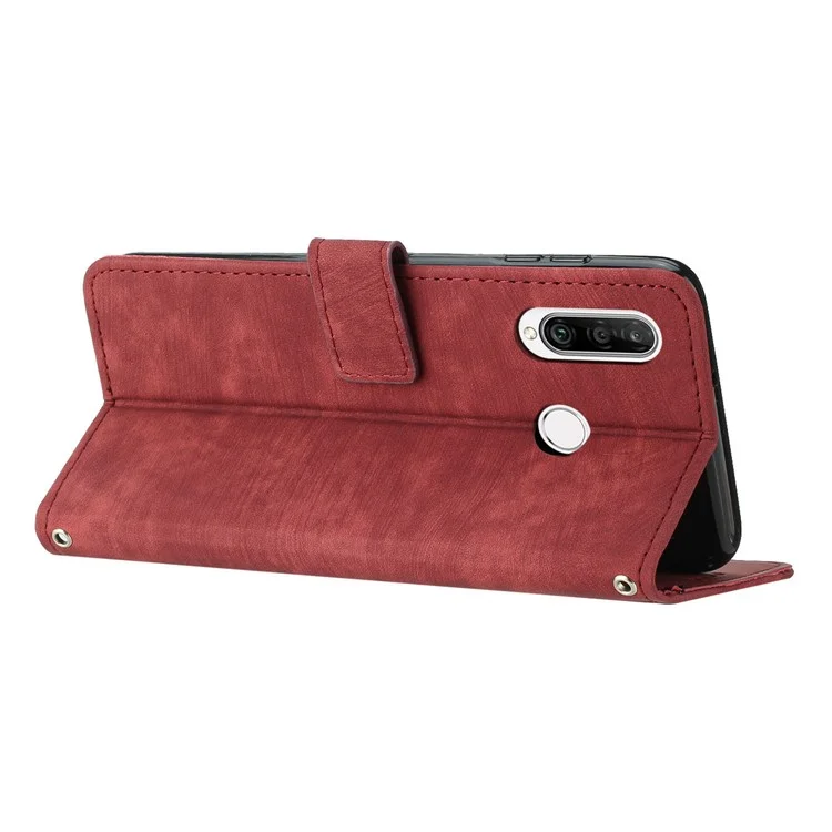 For Huawei P30 Lite New Edition / P30 Lite / nova 4e / Honor 20 Lite Stand Imprinted Phone Case Leather Wallet Skin-touch Shell - Red