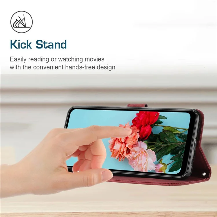 For Huawei P30 Lite New Edition / P30 Lite / nova 4e / Honor 20 Lite Stand Imprinted Phone Case Leather Wallet Skin-touch Shell - Red
