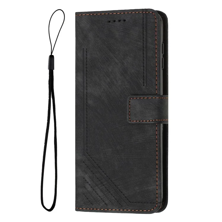 Para Realme 10 4G Flip Folio Wallet Cover PU Leather Lines Imprinted Stand Protective Phone Case - Preto