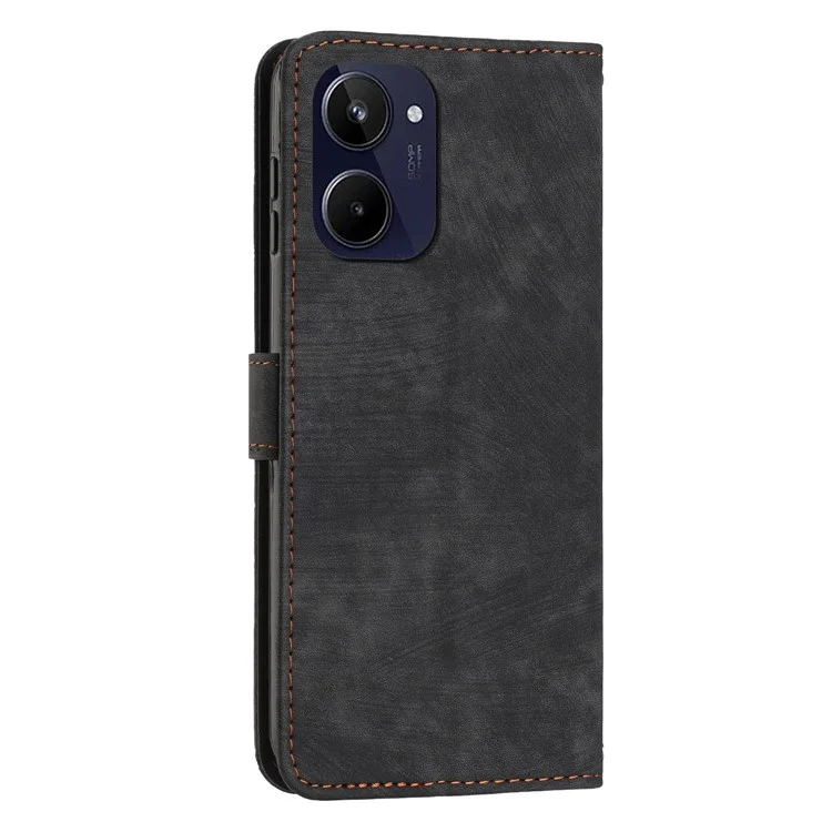 Para Realme 10 4G Flip Folio Wallet Cover PU Leather Lines Imprinted Stand Protective Phone Case - Preto