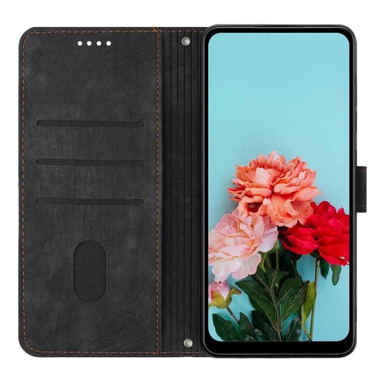 Para Realme 10 4G Flip Folio Wallet Cover PU Leather Lines Imprinted Stand Protective Phone Case - Preto