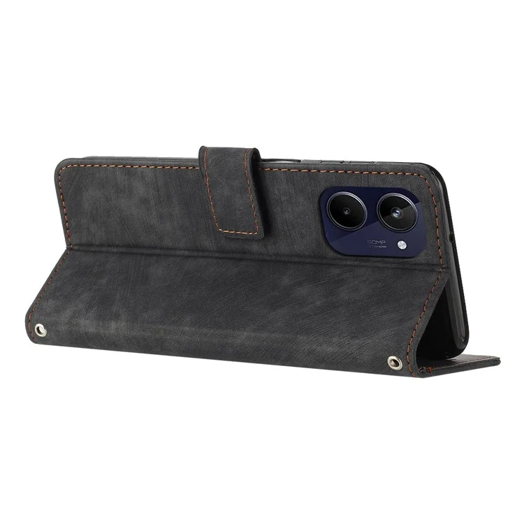 Para Realme 10 4G Flip Folio Wallet Cover PU Leather Lines Imprinted Stand Protective Phone Case - Preto