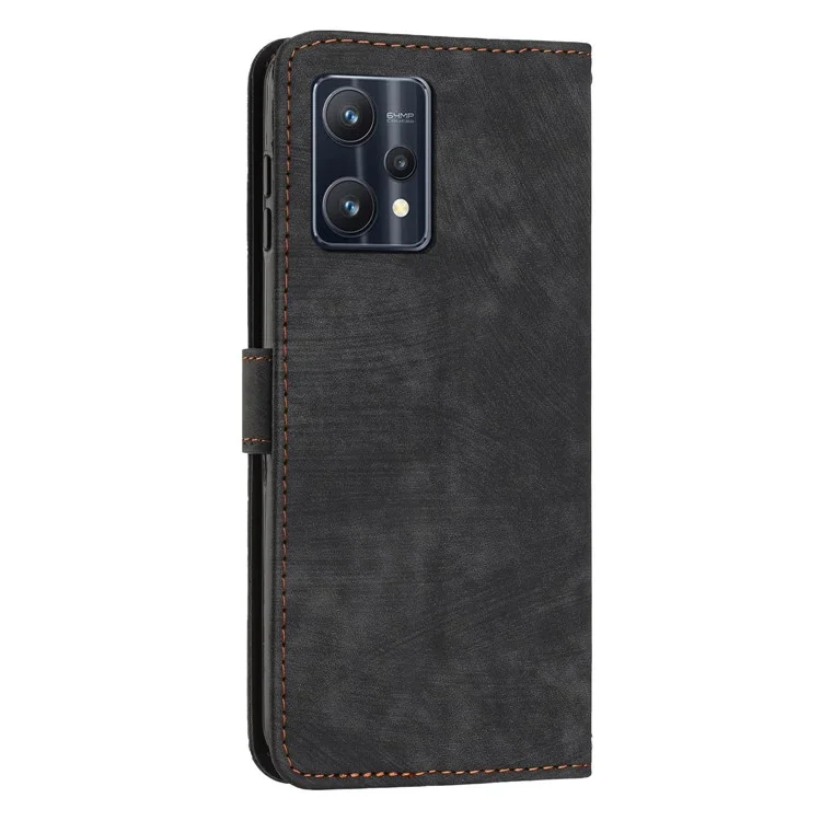 Para Realme 9 Pro 5G / 9 5G / V25 / OnePlus Nord CE 2 Lite 5G Funda de Teléfono Cuero Líneas Estampadas Cartera Soporte con Correas - Negro