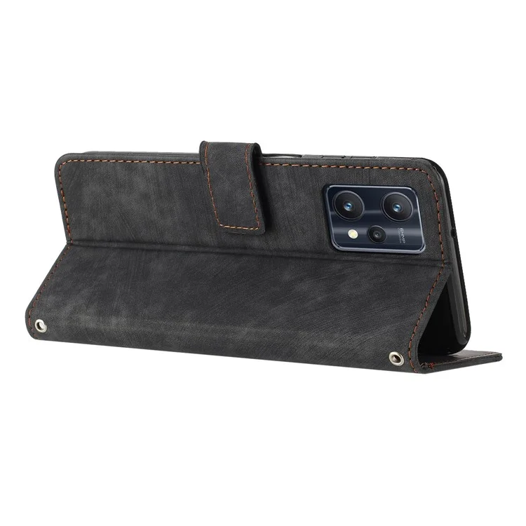 Para Realme 9 Pro 5G / 9 5G / V25 / OnePlus Nord CE 2 Lite 5G Funda de Teléfono Cuero Líneas Estampadas Cartera Soporte con Correas - Negro