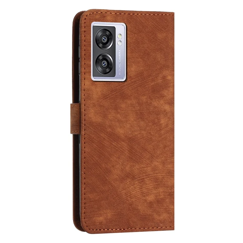 Кожаный чехол для Oppo A57 (2022) 5G / 4G / A77 5G / Realme V23 5G Wallet Stand Phone Shell Lines Imprint Cover - Коричневый