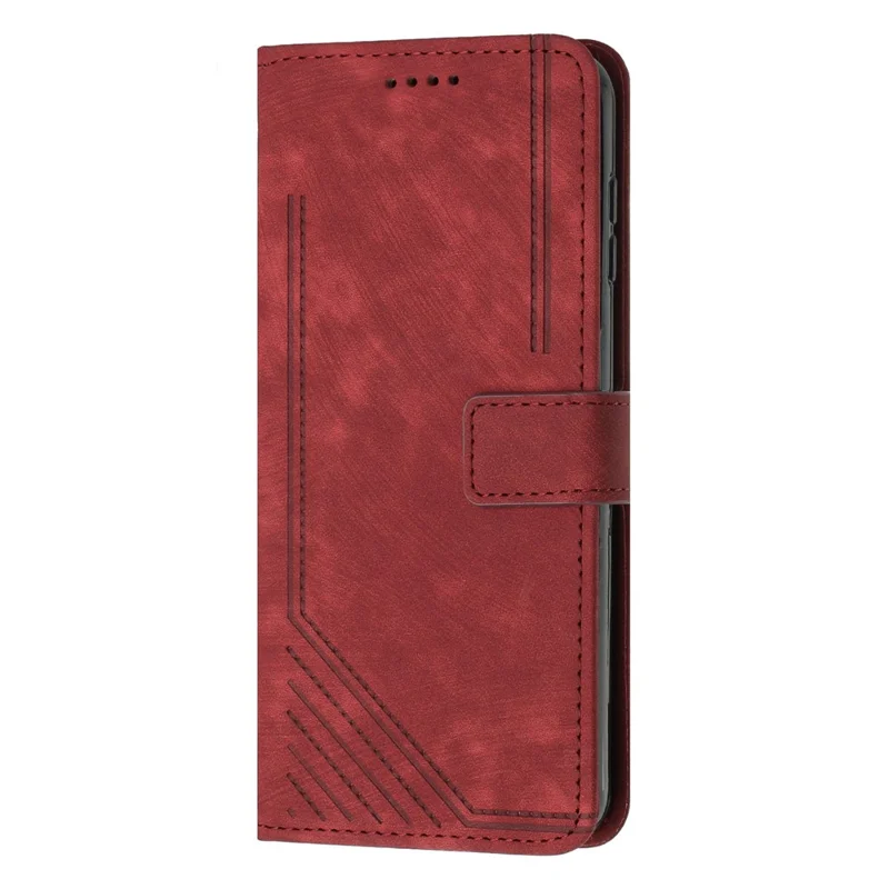 Leather Case for Oppo A57 (2022) 5G / 4G / A77 5G / Realme V23 5G Wallet Stand Phone Shell Lines Imprint Cover - Red