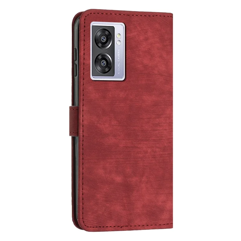 Leather Case for Oppo A57 (2022) 5G / 4G / A77 5G / Realme V23 5G Wallet Stand Phone Shell Lines Imprint Cover - Red