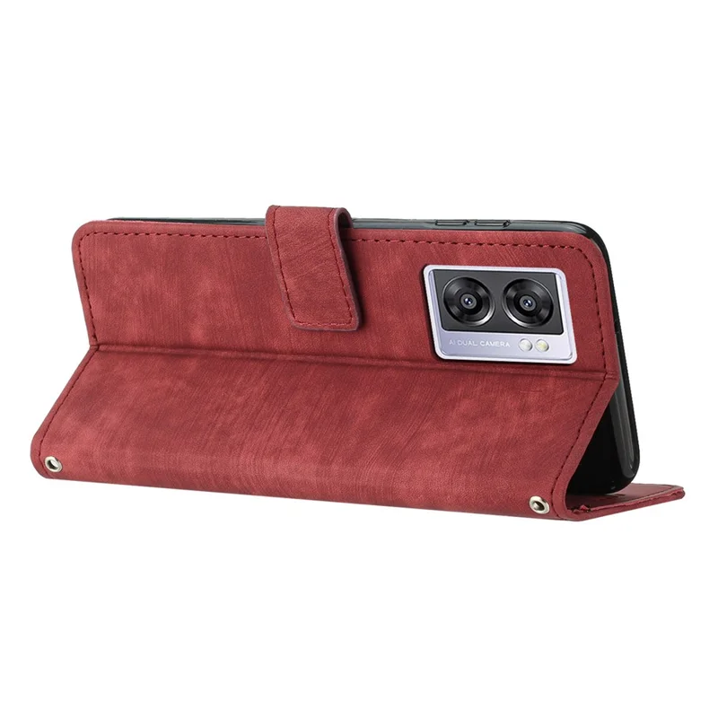 Leather Case for Oppo A57 (2022) 5G / 4G / A77 5G / Realme V23 5G Wallet Stand Phone Shell Lines Imprint Cover - Red