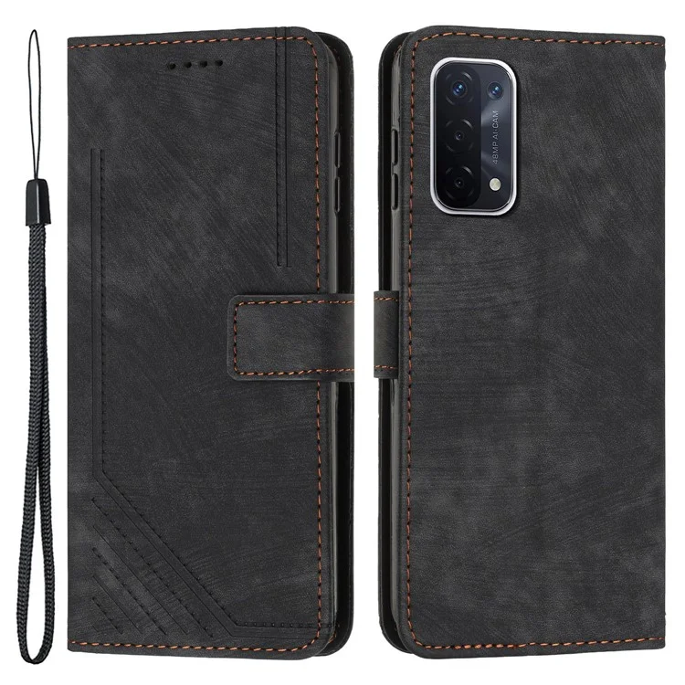 Funda de teléfono de piel para Oppo A74 5G / A93 5G / A54 5G, con soporte y cartera - Negro